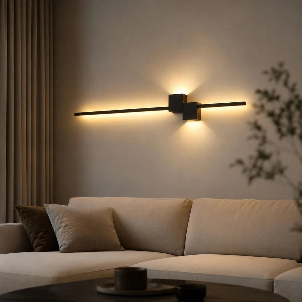 Nordic minimalist led wall sconce aluminium black art design - view 2