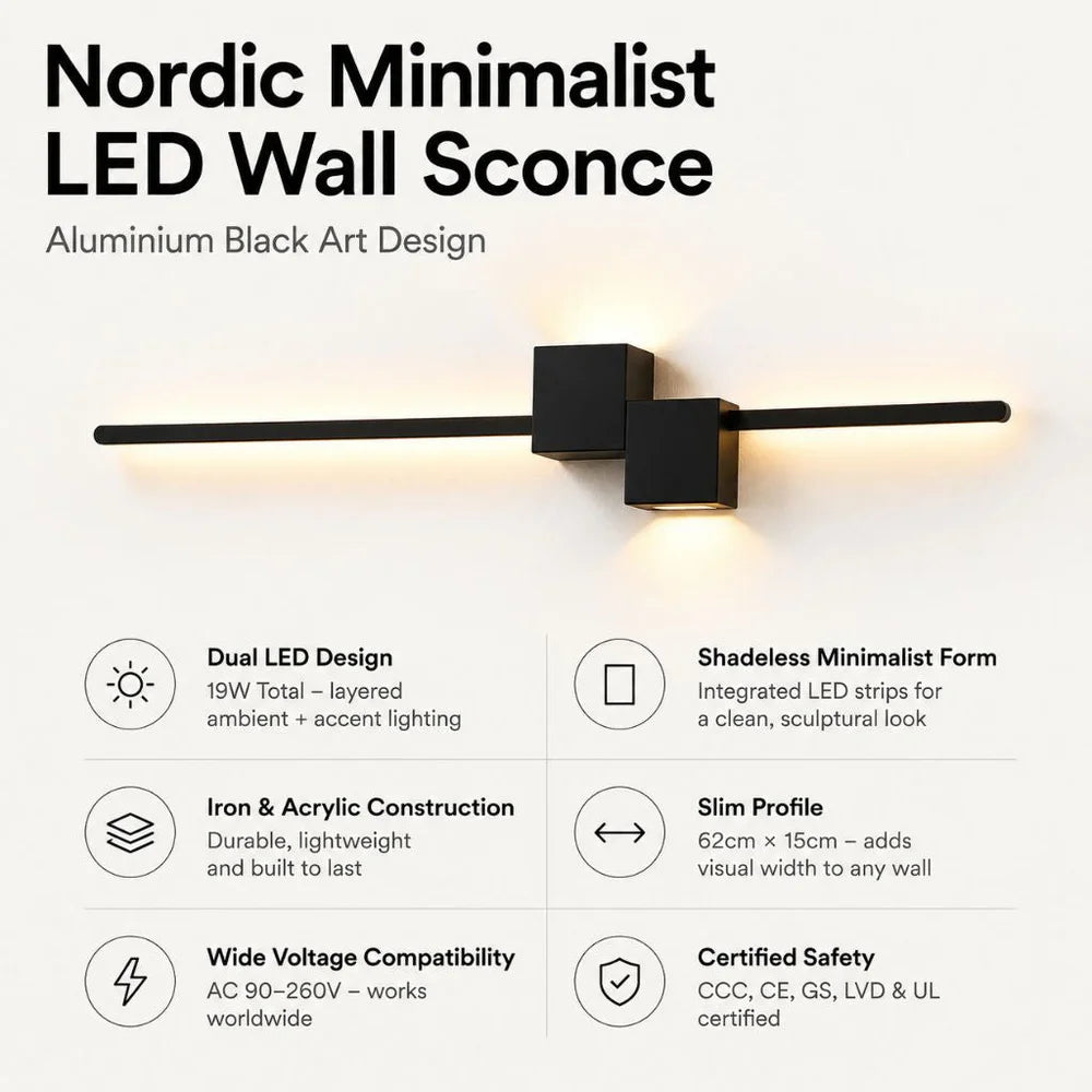 Nordic minimalist led wall sconce aluminium black art design - view 3