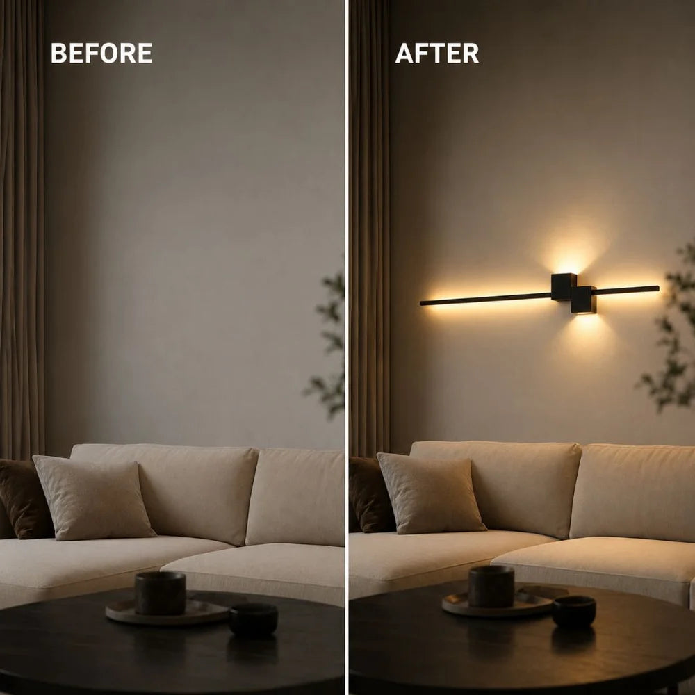 Nordic minimalist led wall sconce aluminium black art design - view 4