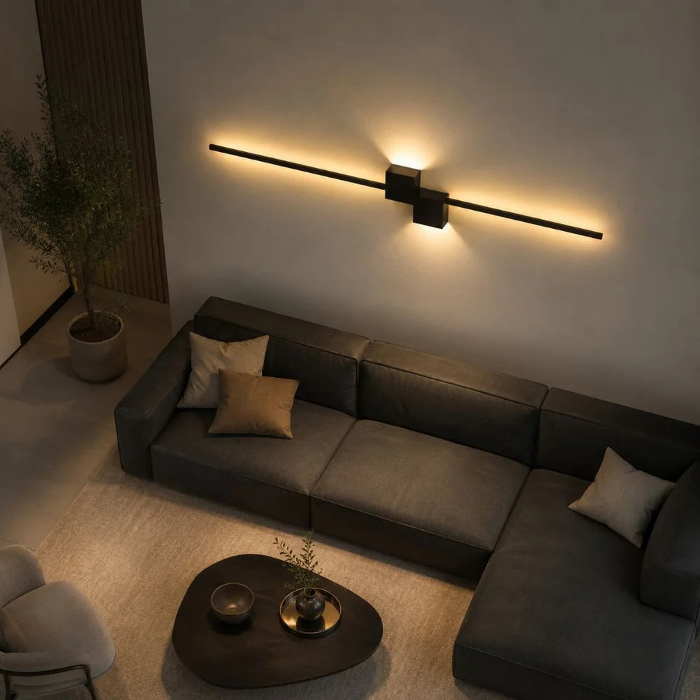Nordic minimalist led wall sconce aluminium black art design - view 7