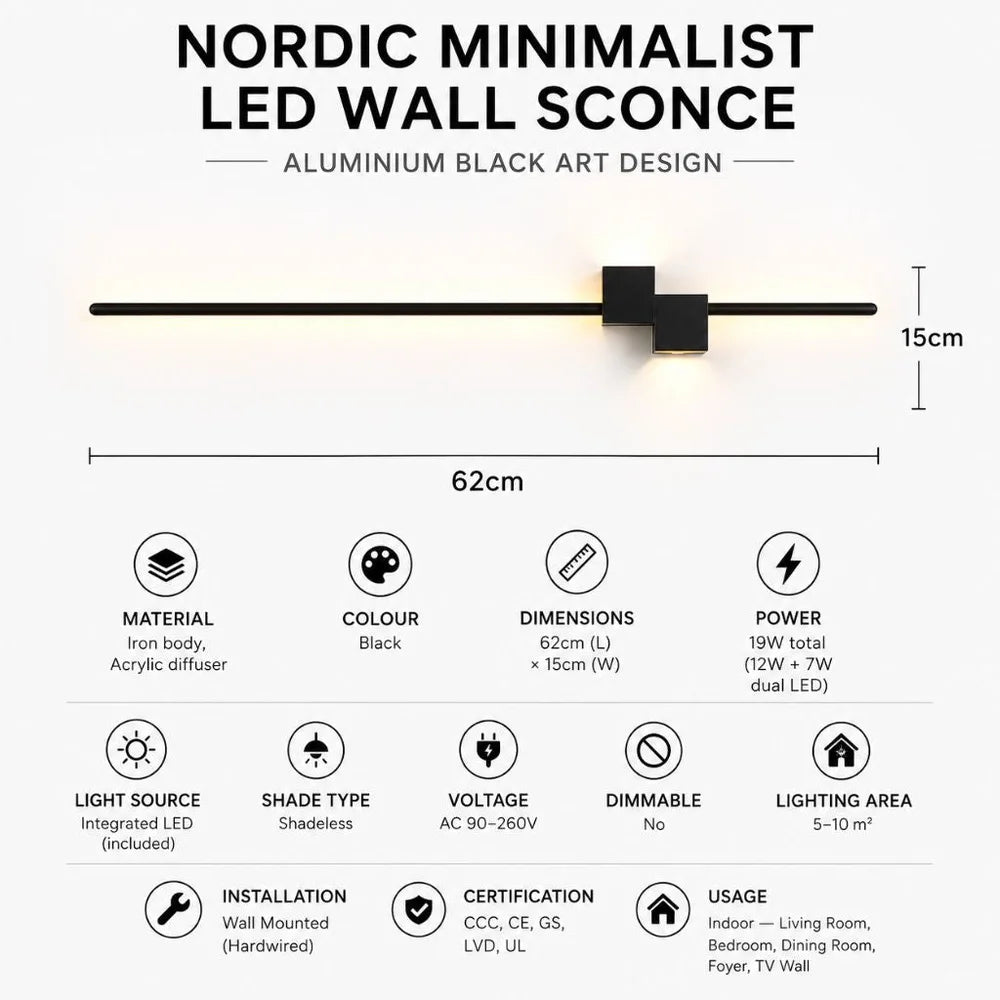 Nordic minimalist led wall sconce aluminium black art design - view 14