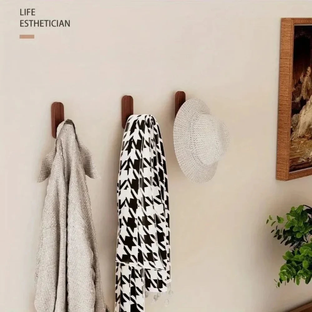 Nordic walnut wood adhesive wall hooks - no drill - view 5