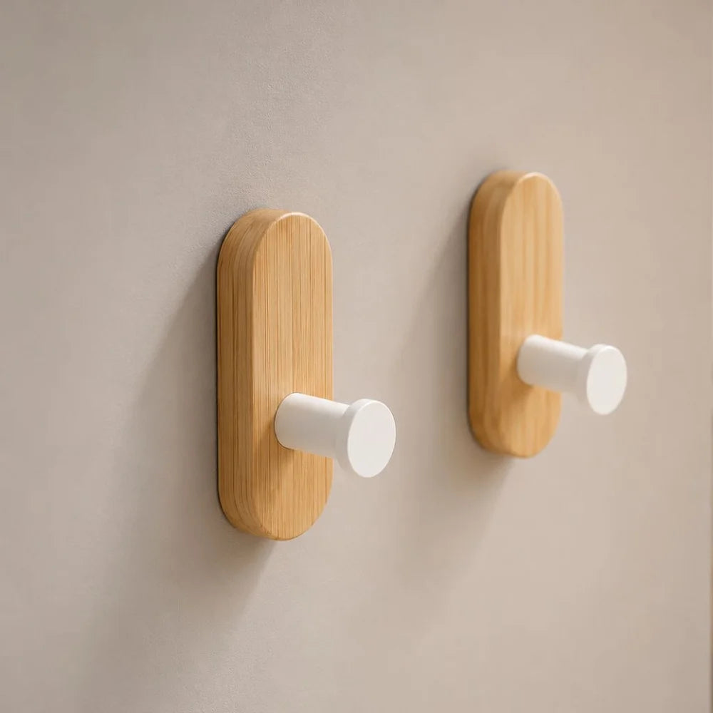 Nordic walnut wood adhesive wall hooks - no drill - view 8