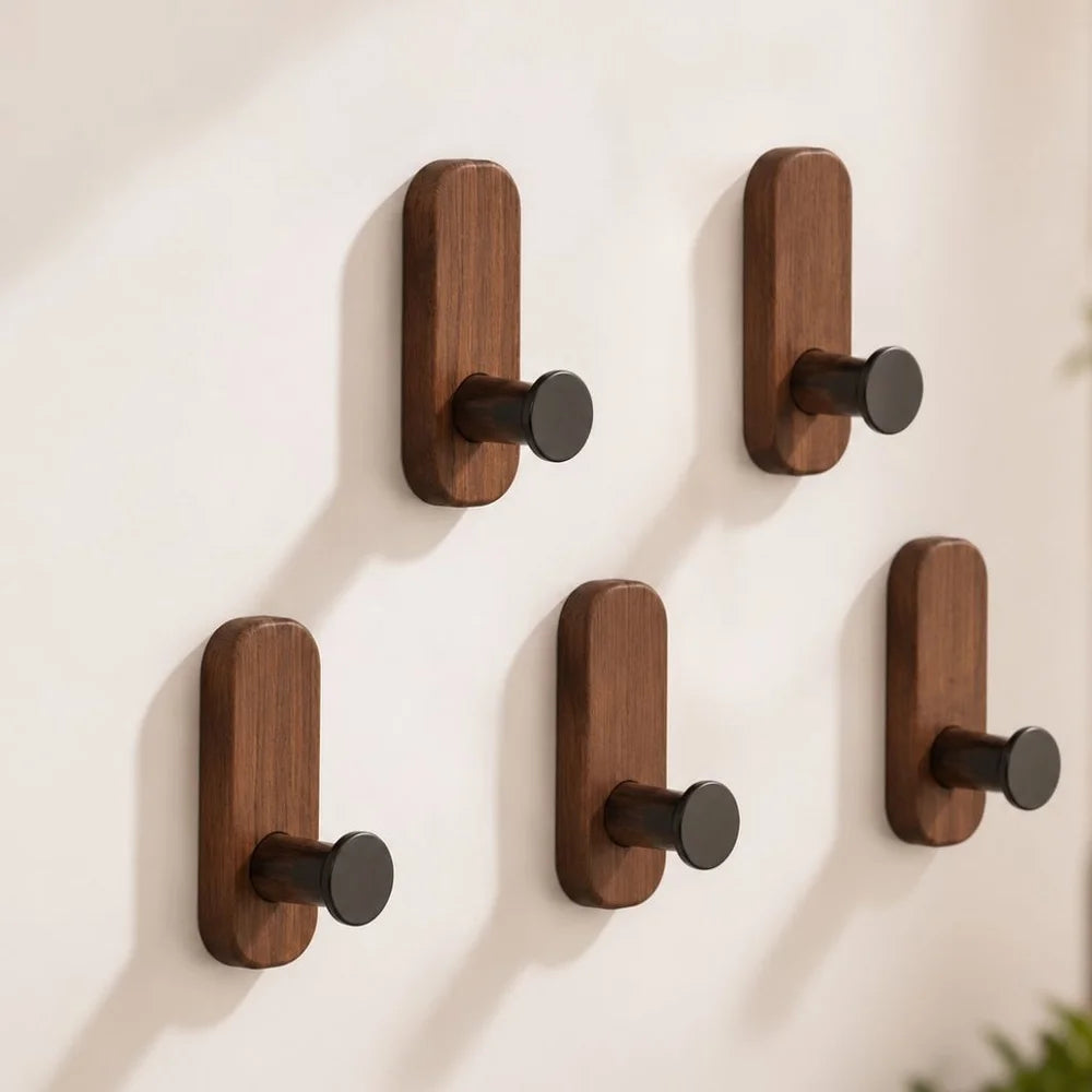 Nordic walnut wood adhesive wall hooks - no drill - view 9