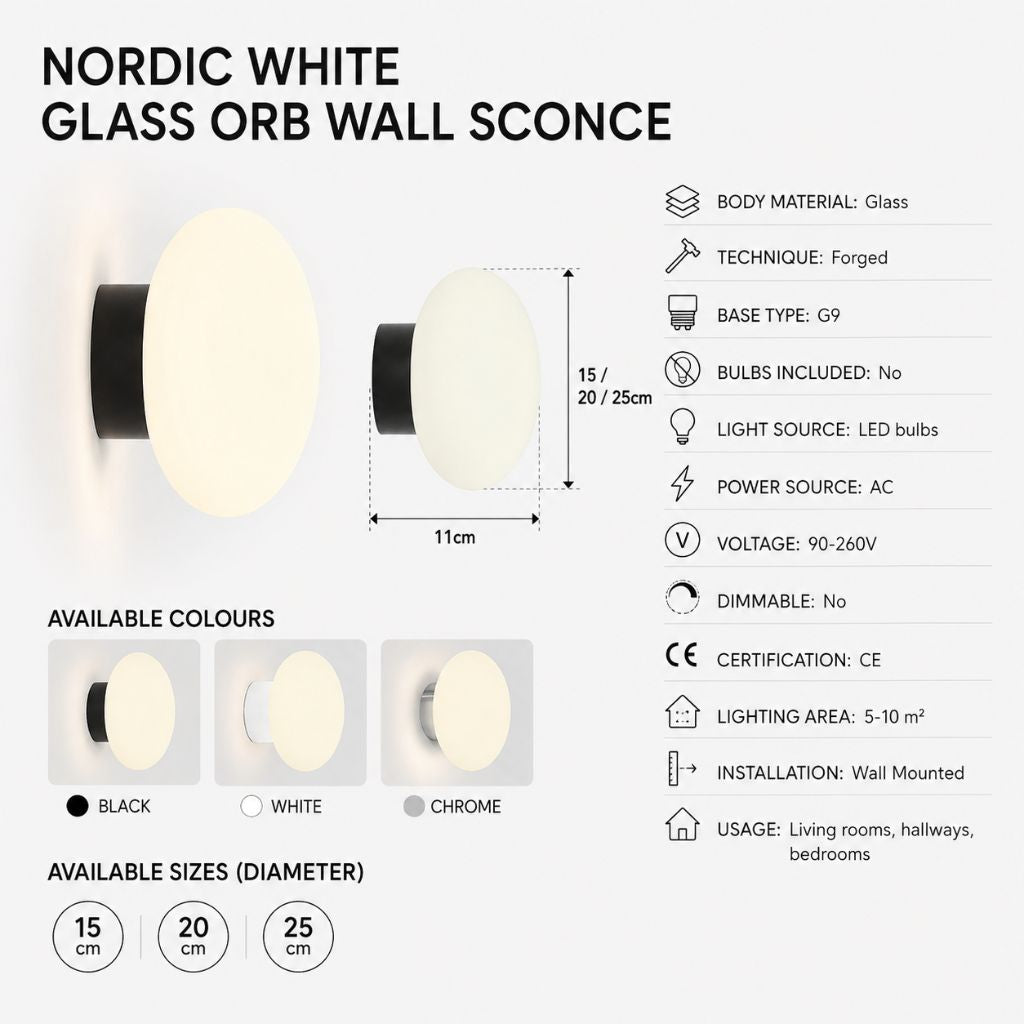 Nordic White Glass Orb Wall Sconce