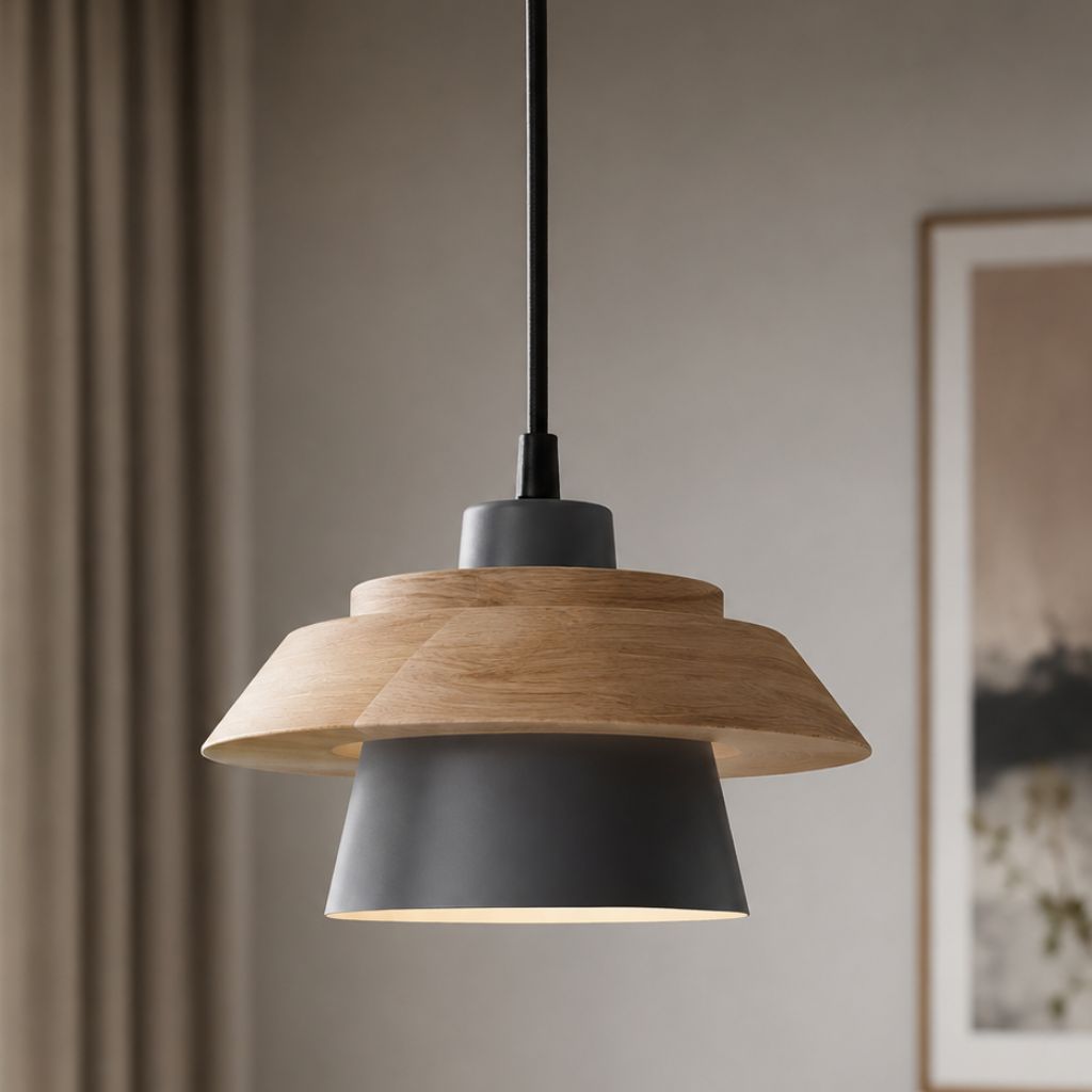 Nordic Iron & Wood Pendant Light with Adjustable Cord