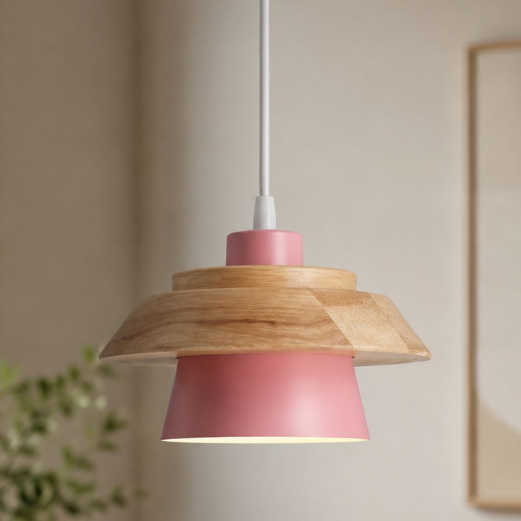 Nordic Iron & Wood Pendant Light with Adjustable Cord