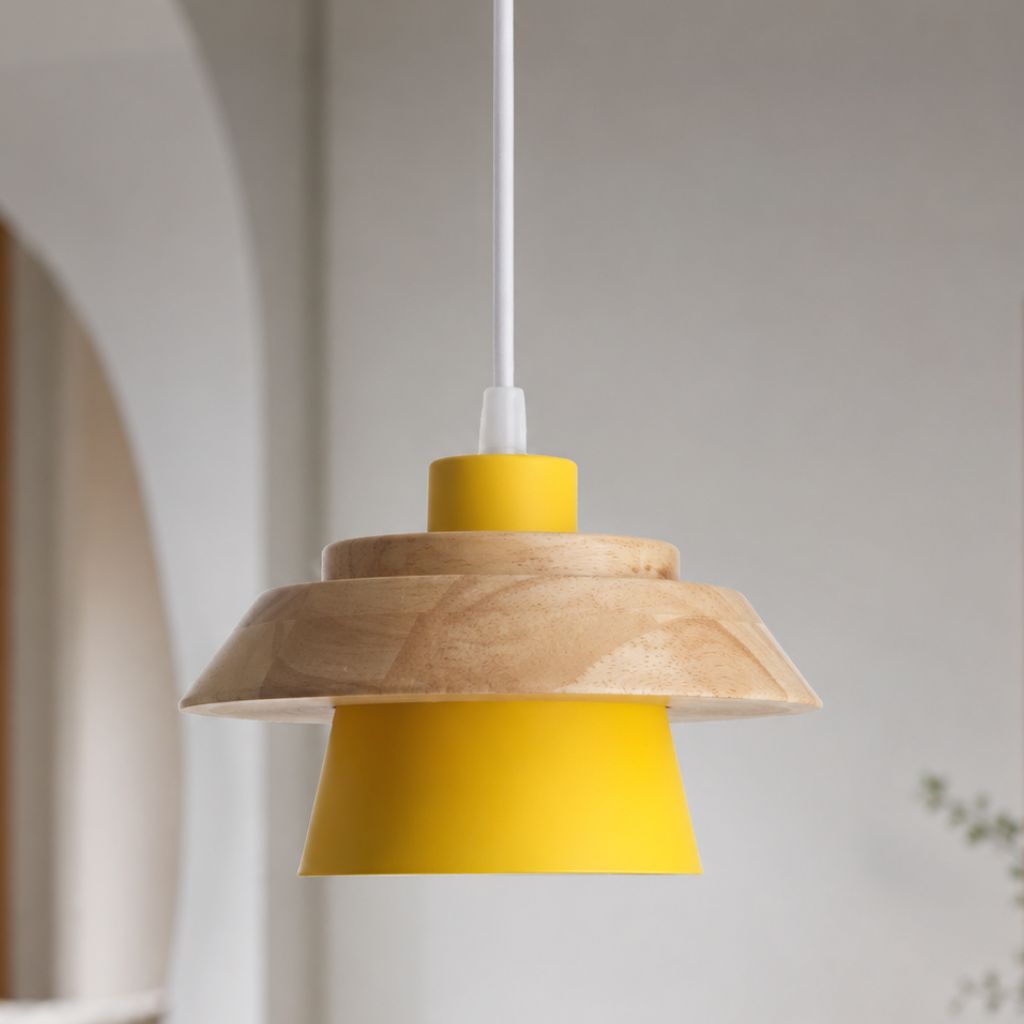 Nordic Iron & Wood Pendant Light with Adjustable Cord