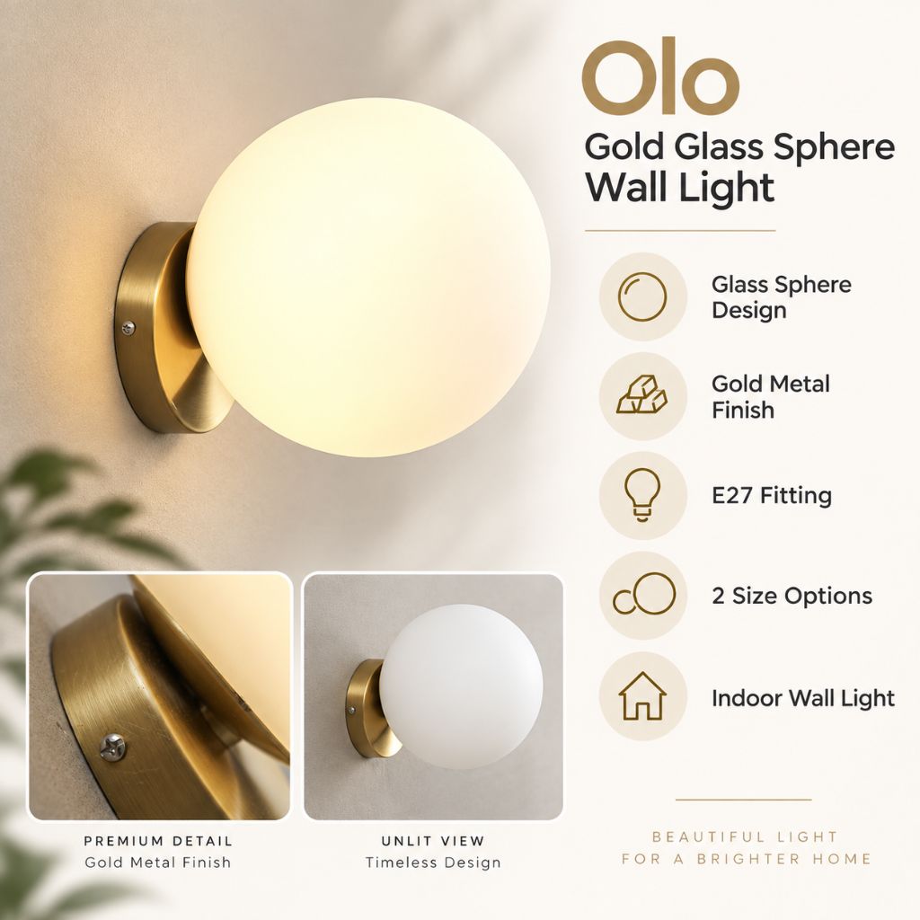 Olo Gold Glass Sphere Wall Light with E27 Fitting