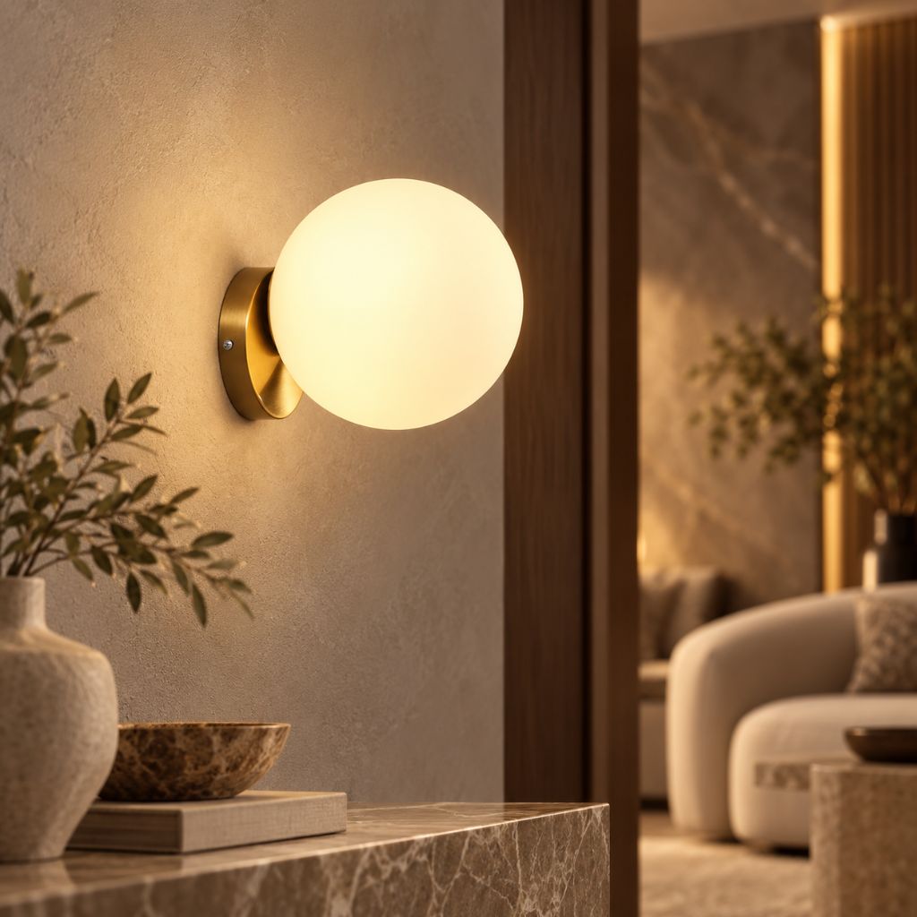 Olo Gold Glass Sphere Wall Light with E27 Fitting