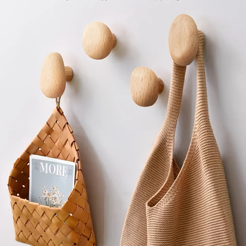 Organic pebble solid wood wall hooks set of 4 – view 4