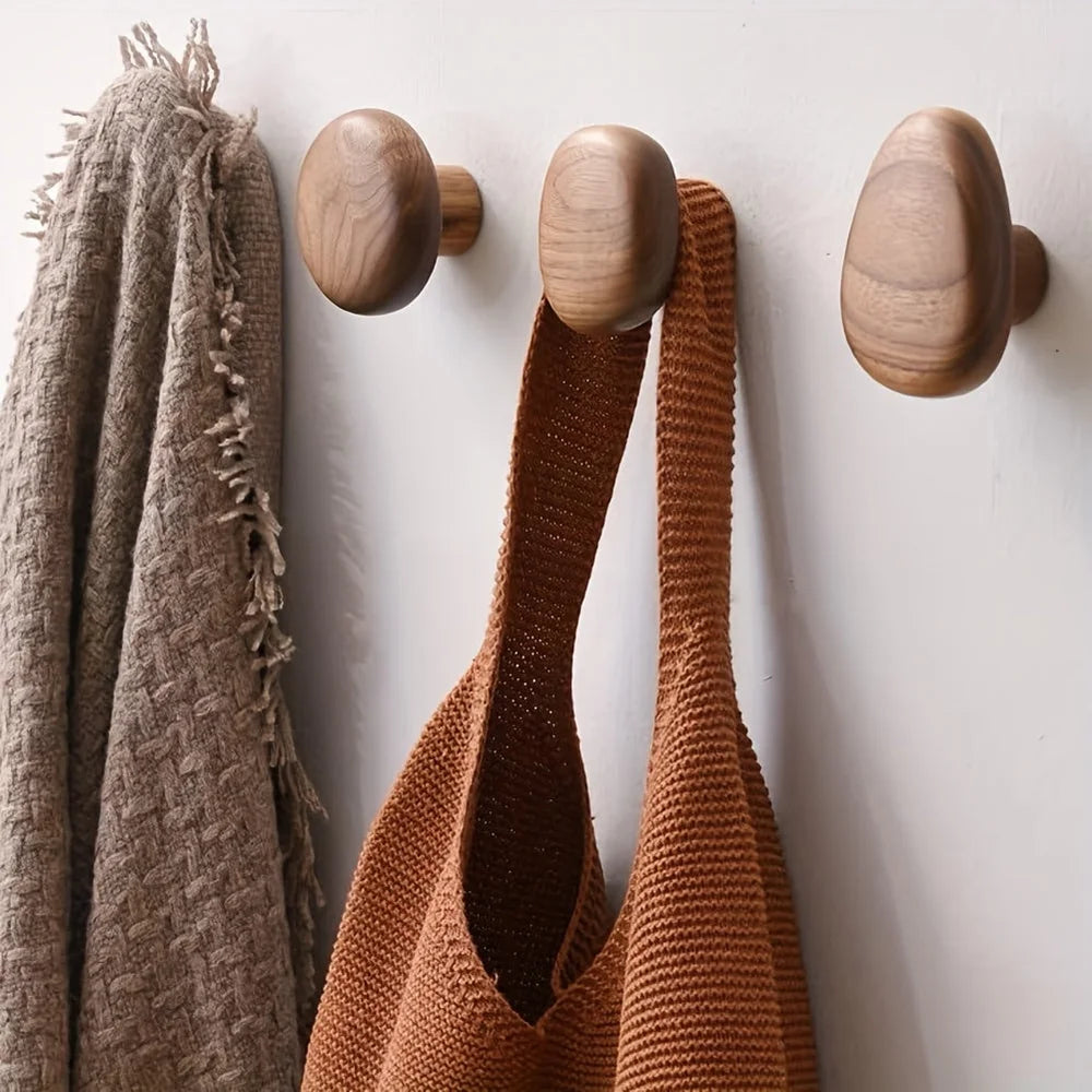 Organic pebble solid wood wall hooks set of 4 – view 5