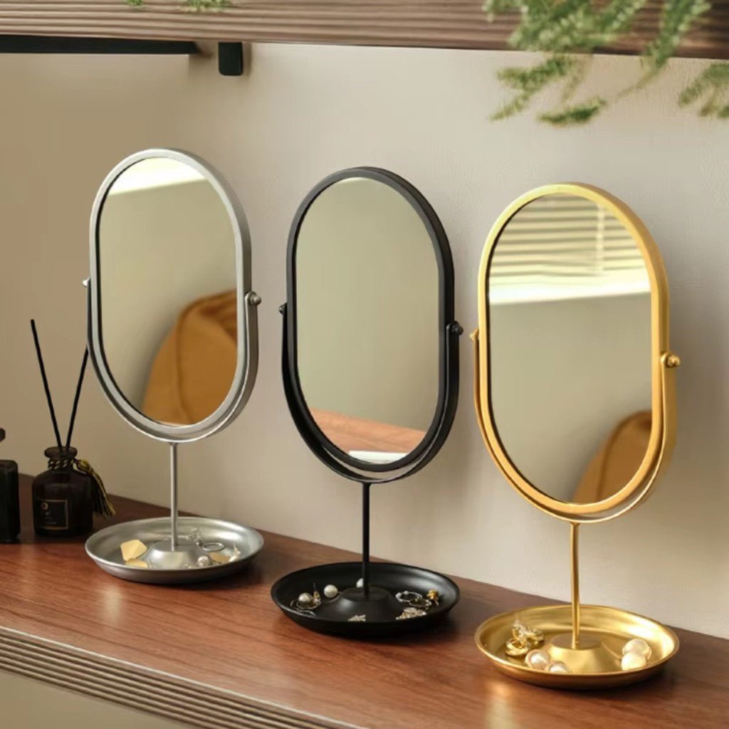 Oval Vanity Mirror Iron Desktop Stand 360° Rotating - Lattea Global