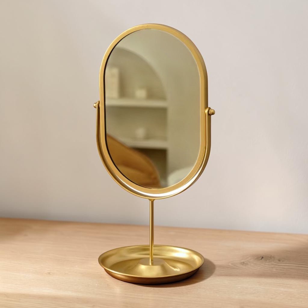 Oval Vanity Mirror Iron Desktop Stand 360° Rotating - Lattea Global