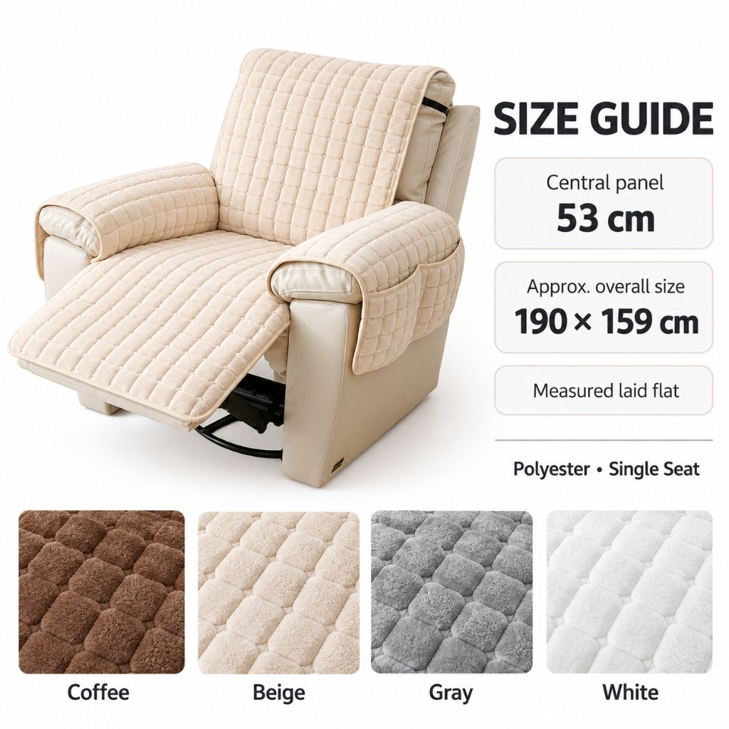Plush Quilted Recliner Chair Cover with Side Storage Pockets