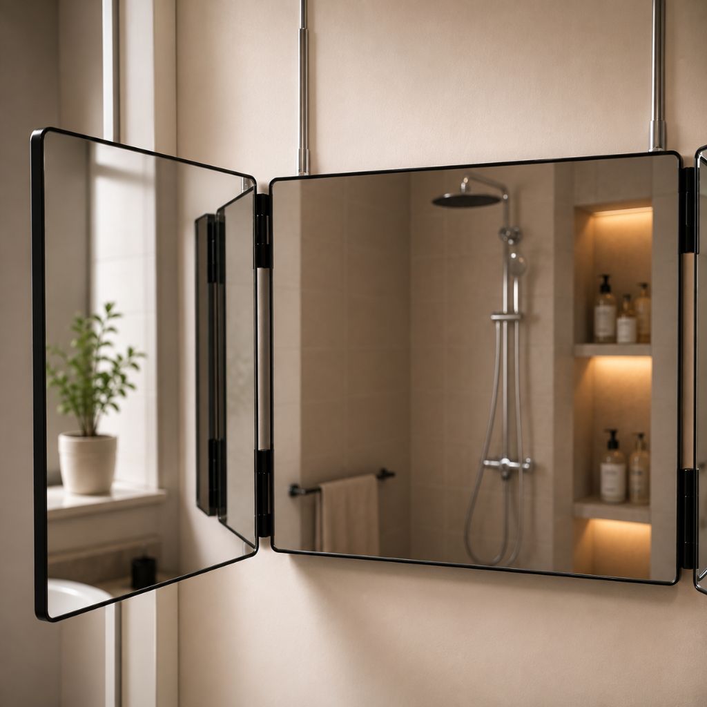 Portable Foldable Tri-Panel Makeup Mirror Telescopic Hooks