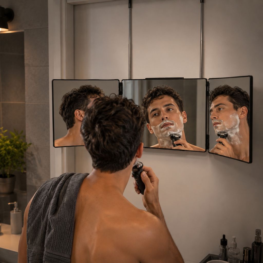 Portable Foldable Tri-Panel Makeup Mirror Telescopic Hooks