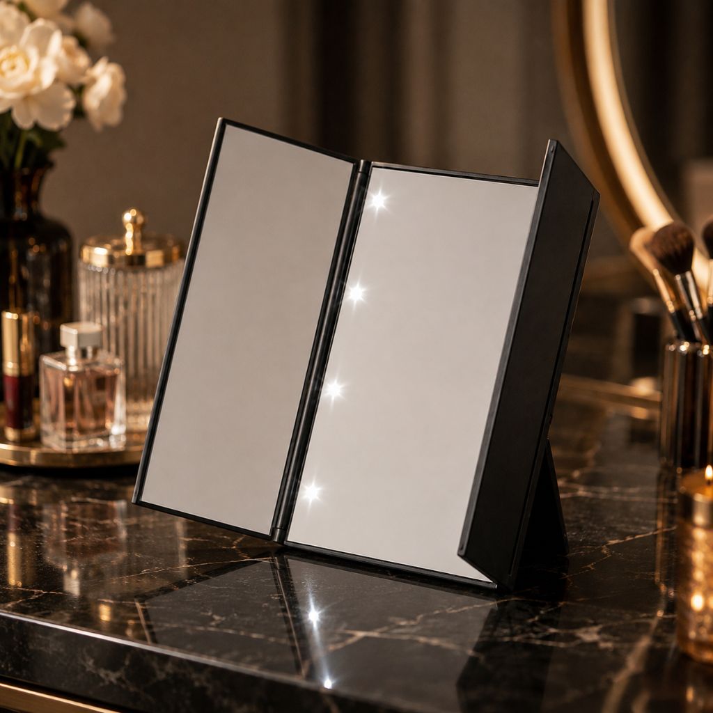 Portable LED Tri-Fold Makeup Mirror Travel Vanity Adjustable Stand
