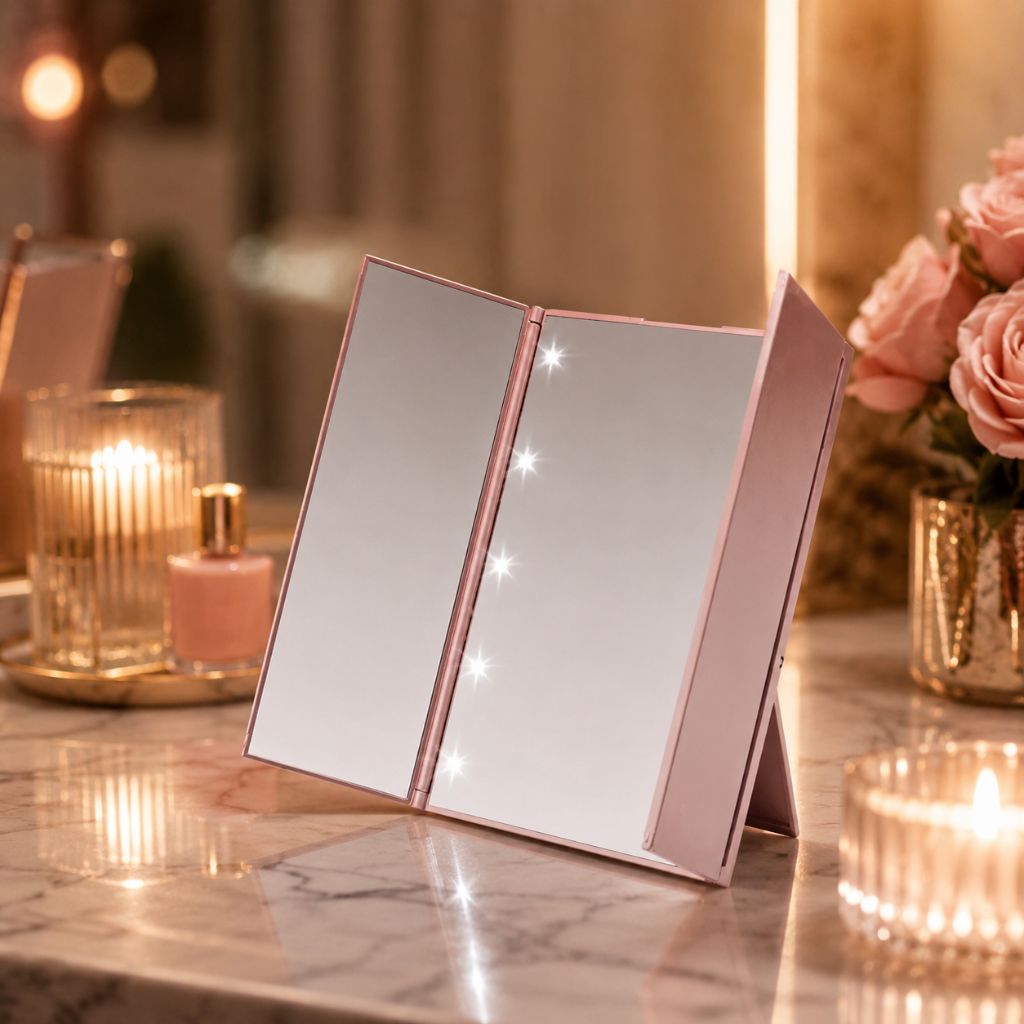 Portable LED Tri-Fold Makeup Mirror Travel Vanity Adjustable Stand