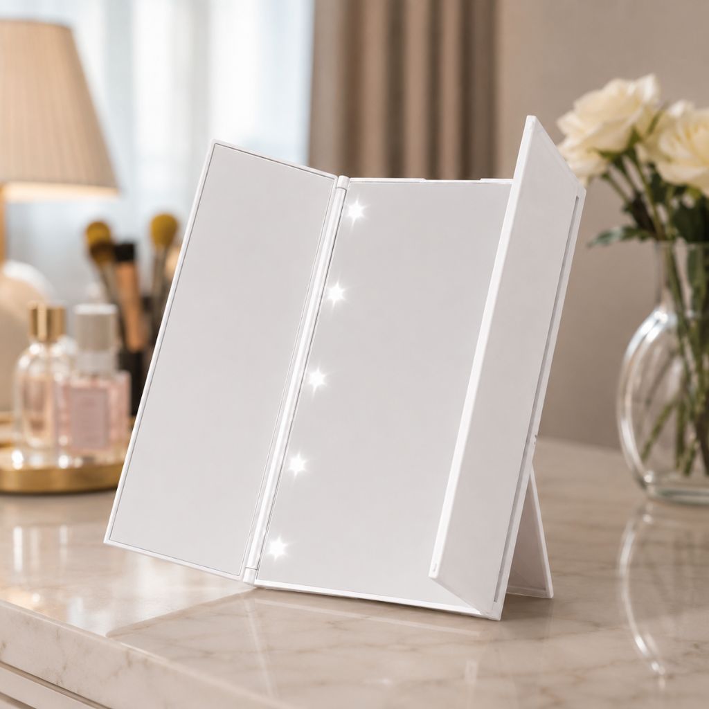 Portable LED Tri-Fold Makeup Mirror Travel Vanity Adjustable Stand