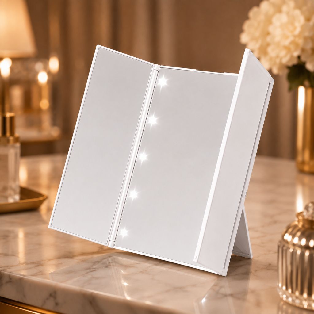 Portable LED Tri-Fold Makeup Mirror Travel Vanity Adjustable Stand