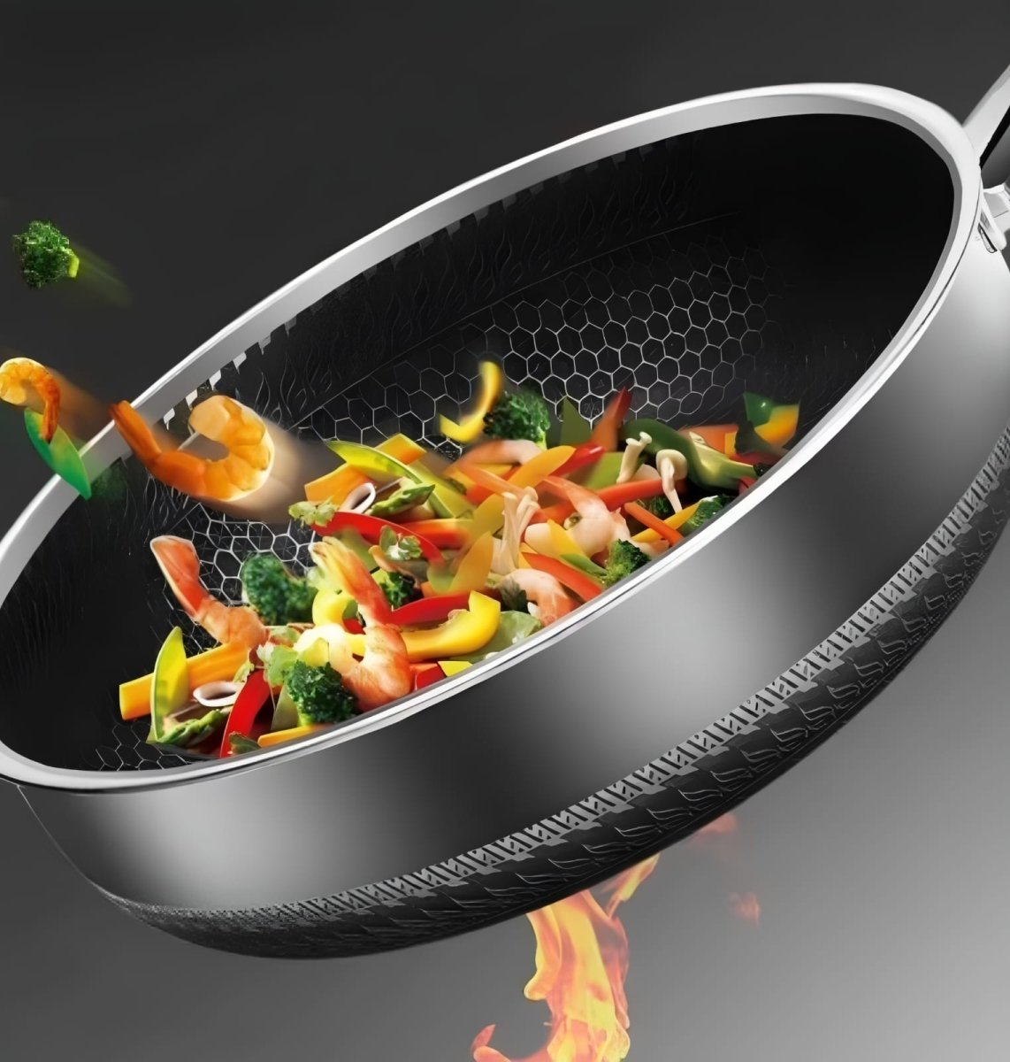Premium Honeycomb Non - Stick Wok – Stainless Steel Perfect for Stir - Fry - Lattea Global