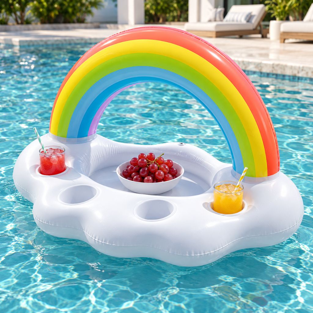 Rainbow Inflatable Pool Drinks Tray with Cup Holders