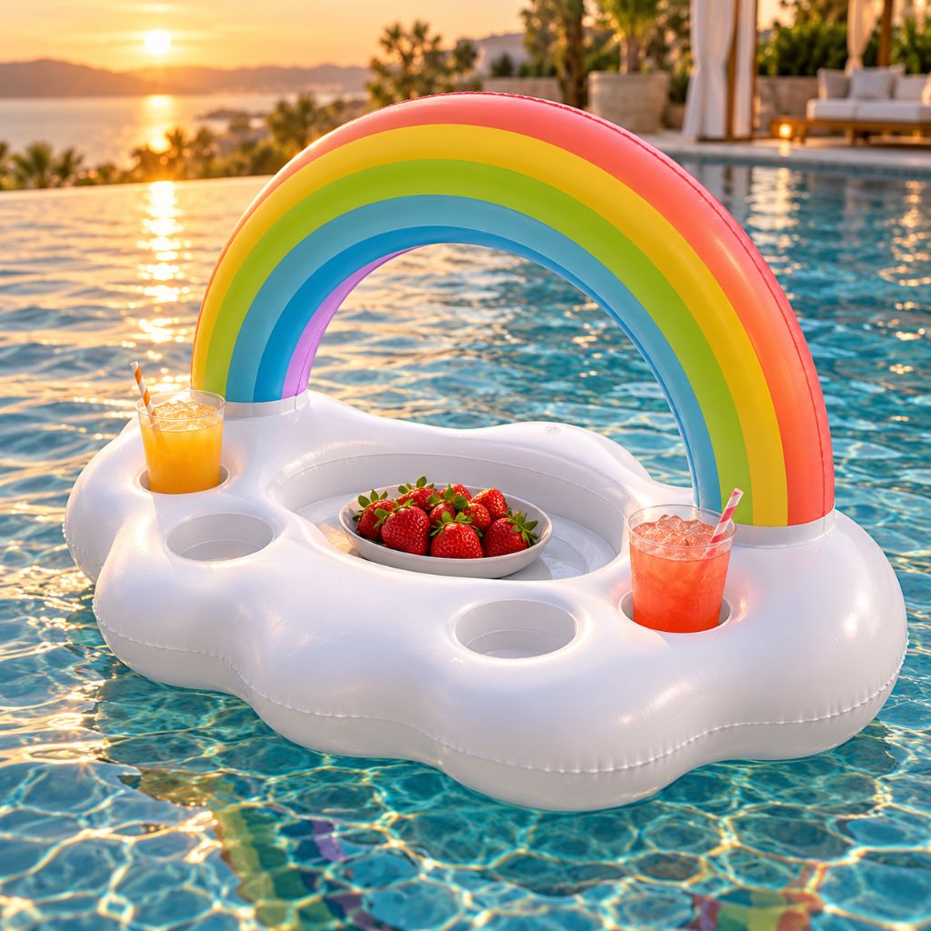 Rainbow Inflatable Pool Drinks Tray with Cup Holders