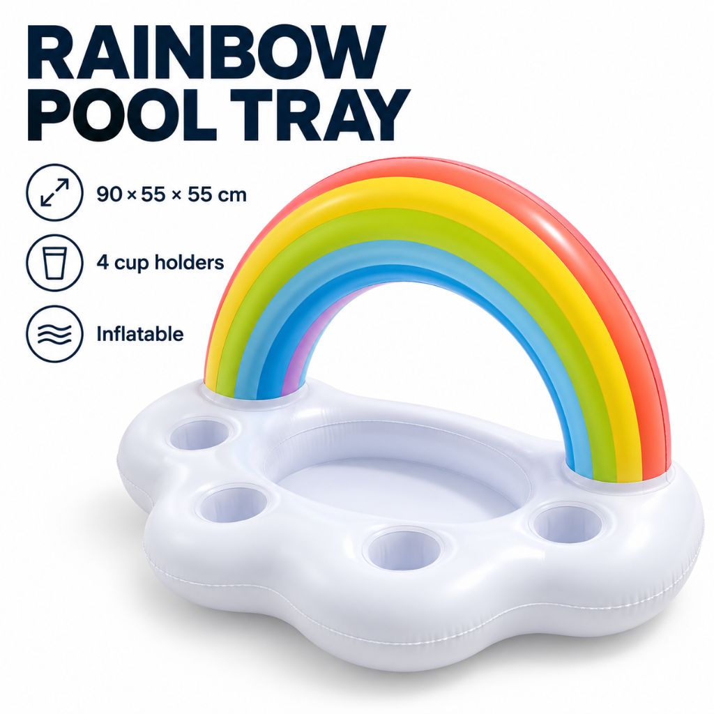 Rainbow Inflatable Pool Drinks Tray with Cup Holders