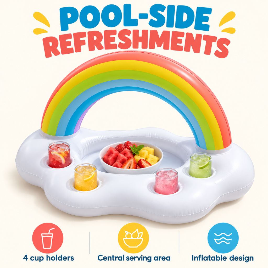 Rainbow Inflatable Pool Drinks Tray with Cup Holders