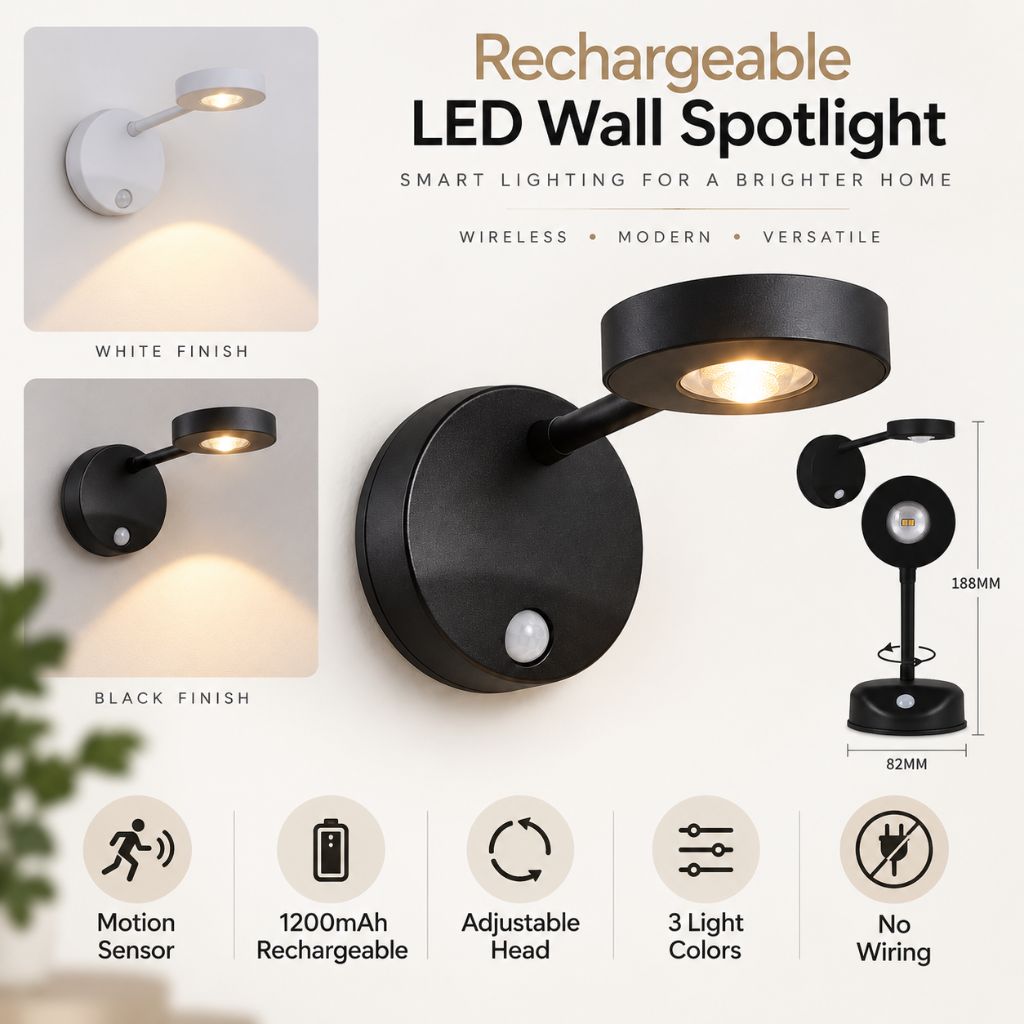 Rechargeable LED Wall Spotlight with Motion Sensor