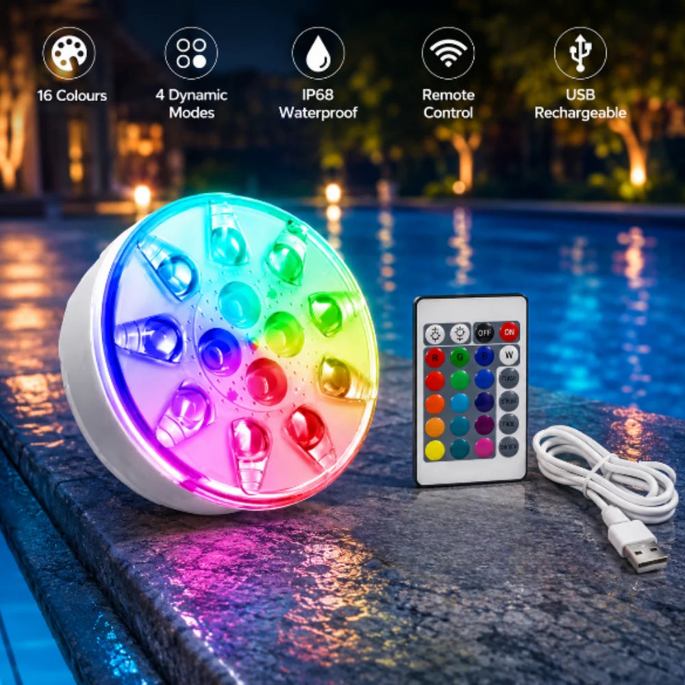 Rechargeable pool lights ip68 waterproof submersible led with remote – view 6