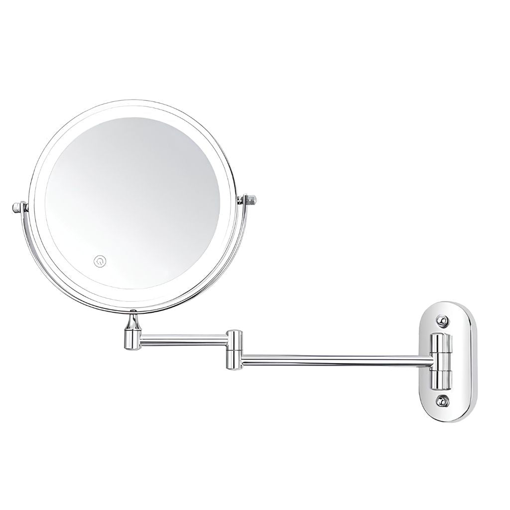 Rechargeable Silver LED Mirror – Adjustable Lighting & Magnification