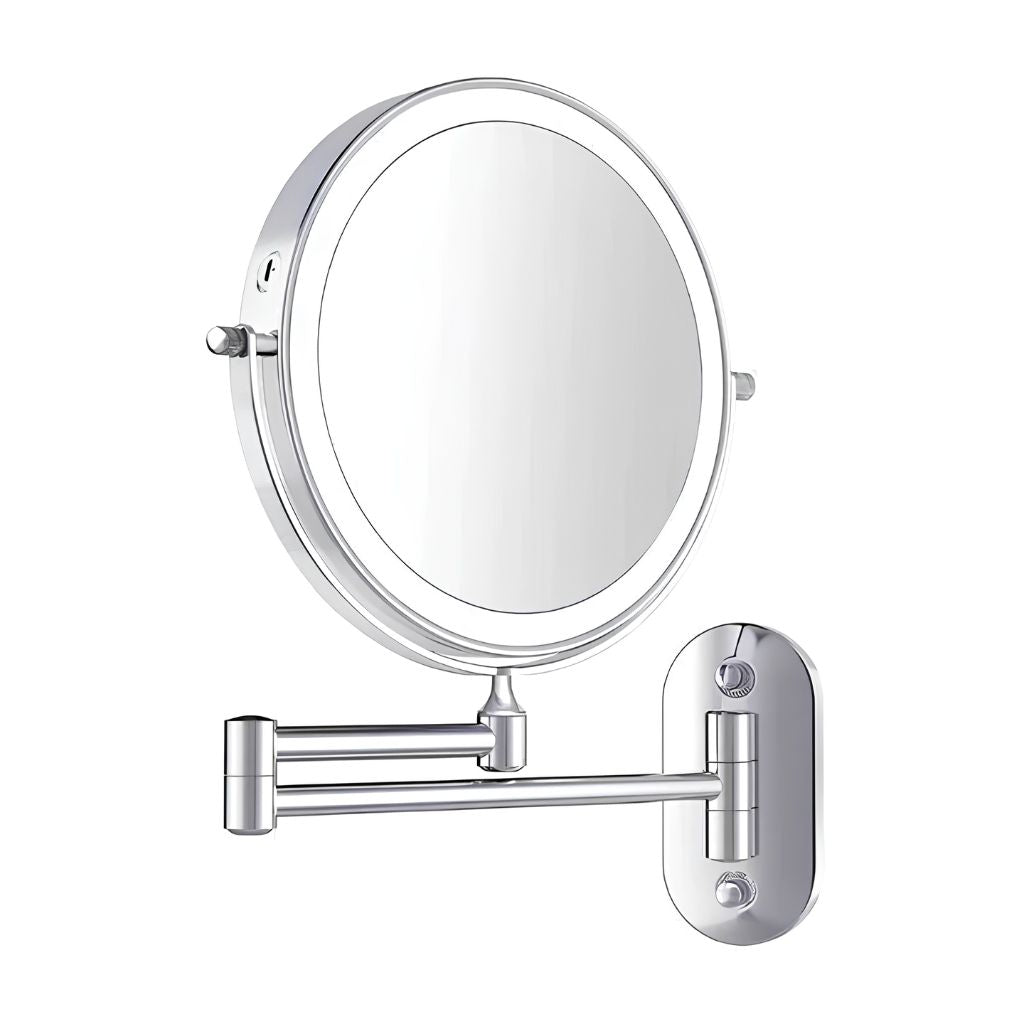 Rechargeable Silver LED Mirror – Adjustable Lighting & Magnification