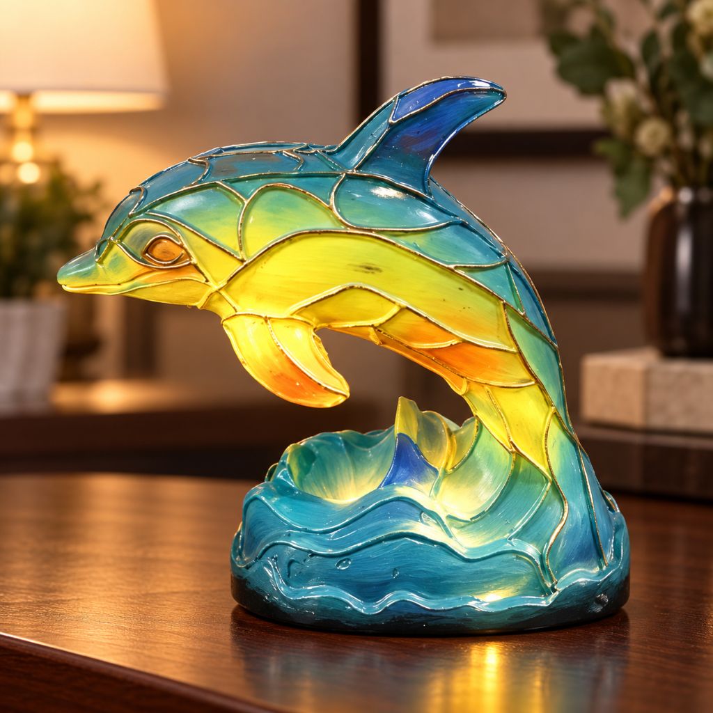 Resin Animal LED Table Lamp with Stained Glass Effect