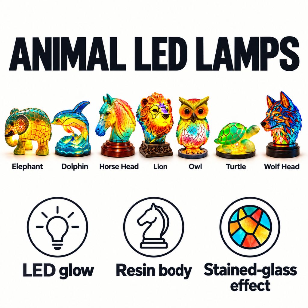 Resin Animal LED Table Lamp with Stained Glass Effect