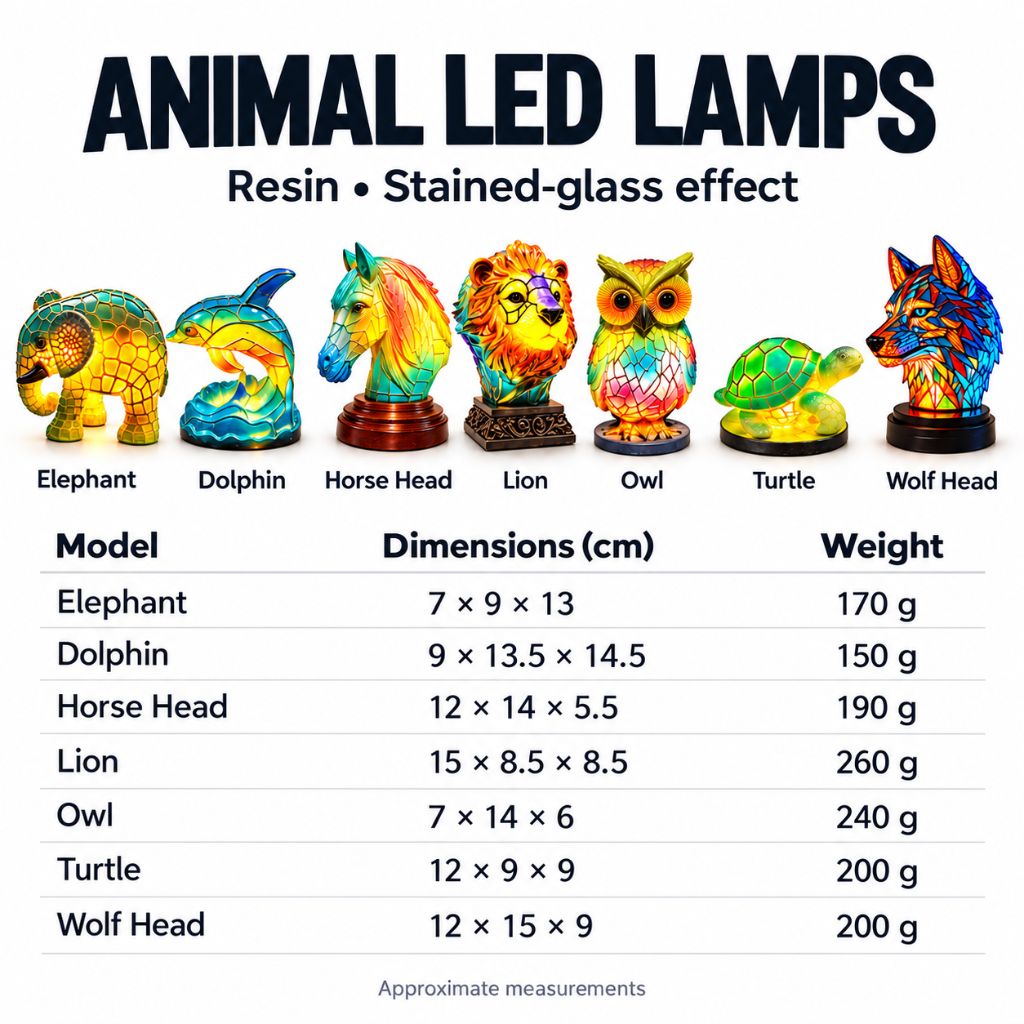 Resin Animal LED Table Lamp with Stained Glass Effect