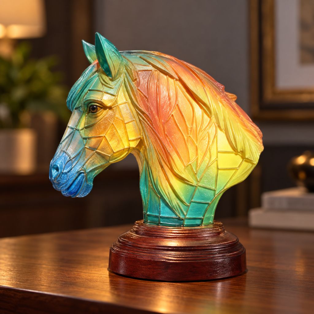 Resin Animal LED Table Lamp with Stained Glass Effect