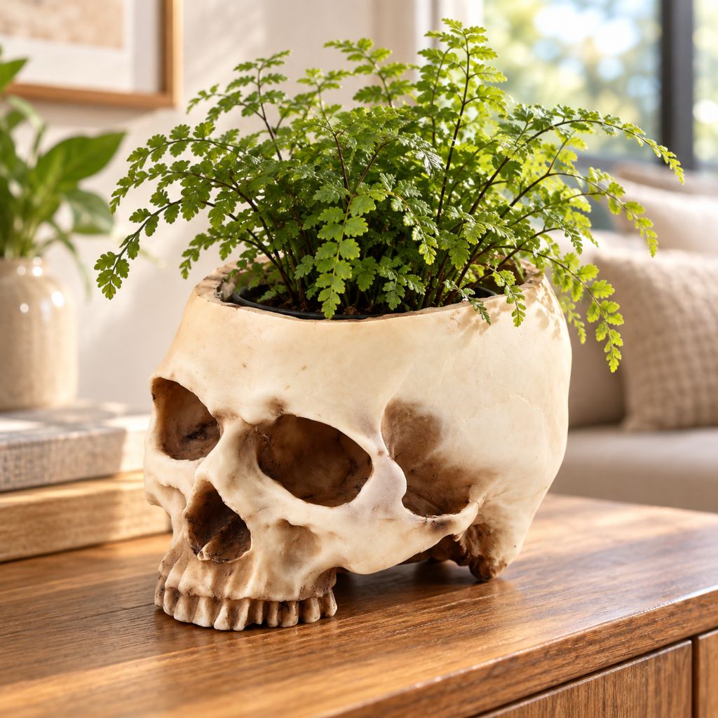 Resin Skull Planter for Gothic and Halloween Decor