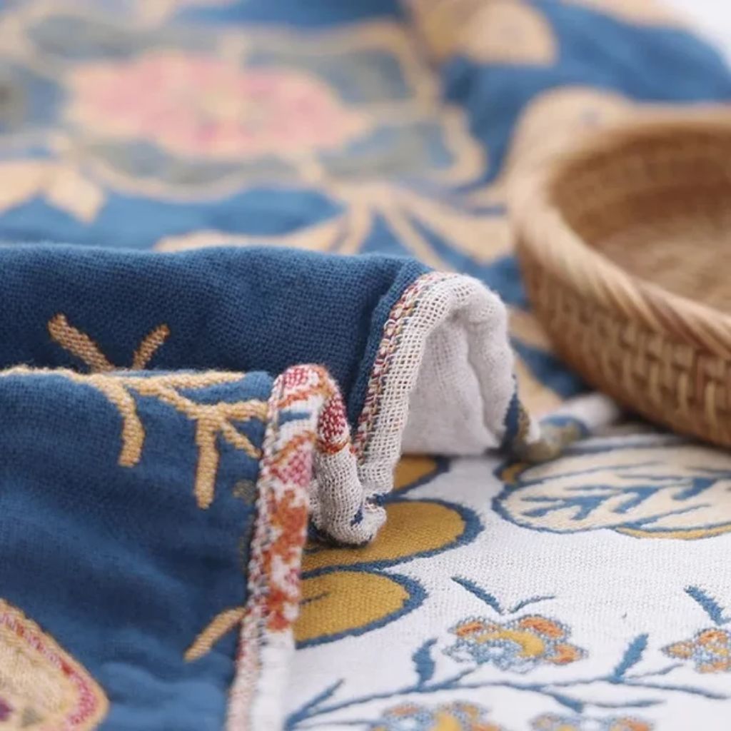 Reversible Floral Cotton Jacquard Throw Blanket