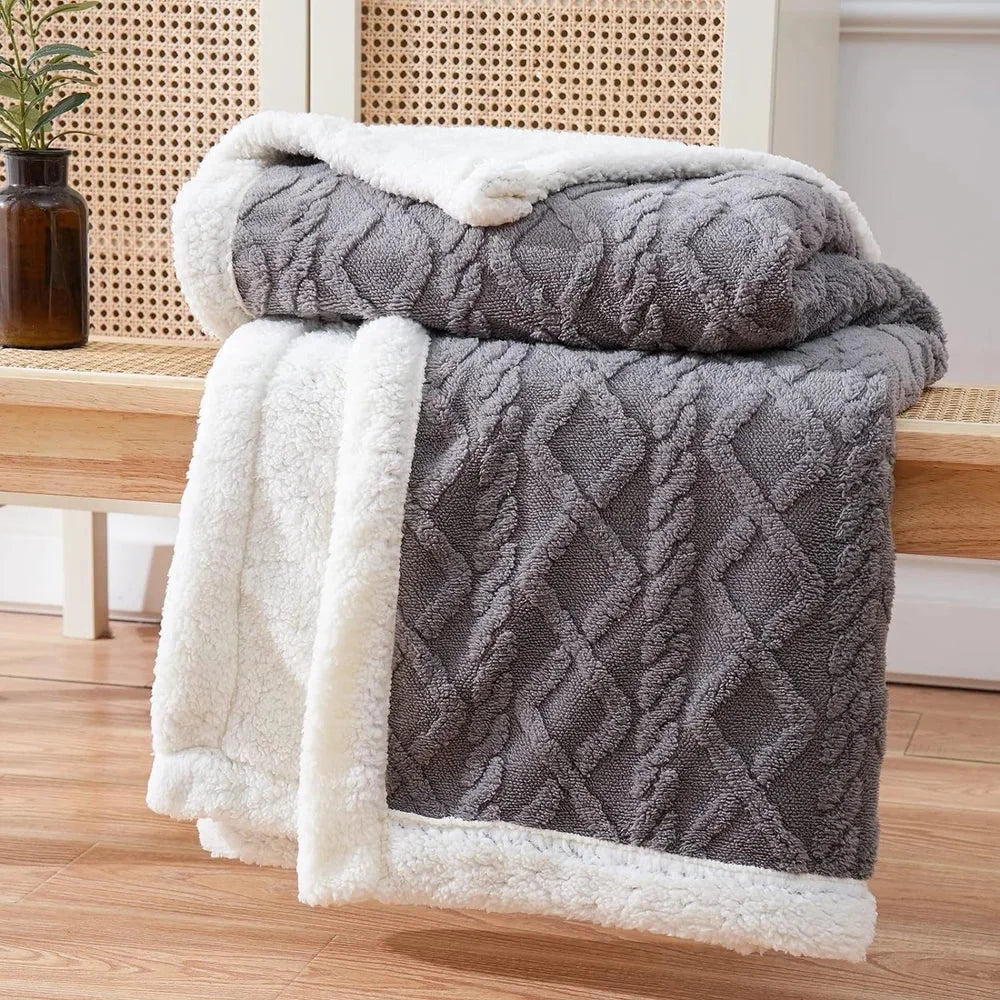 Reversible sherpa fleece blanket soft and warm throw – view 2
