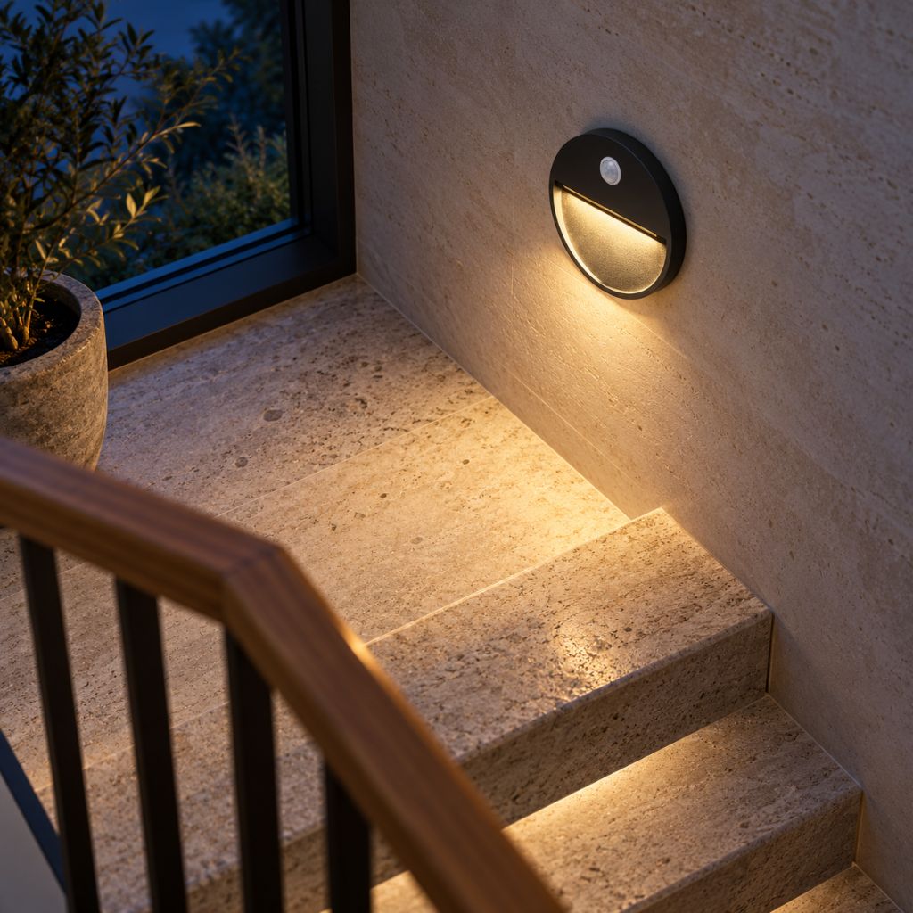 Round Aluminium LED Step Light with Sensor IP65