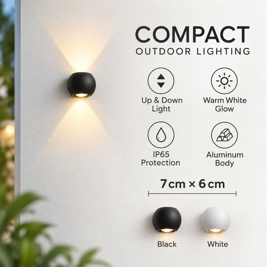 Round LED Outdoor Wall Light IP65 Up Down 6W