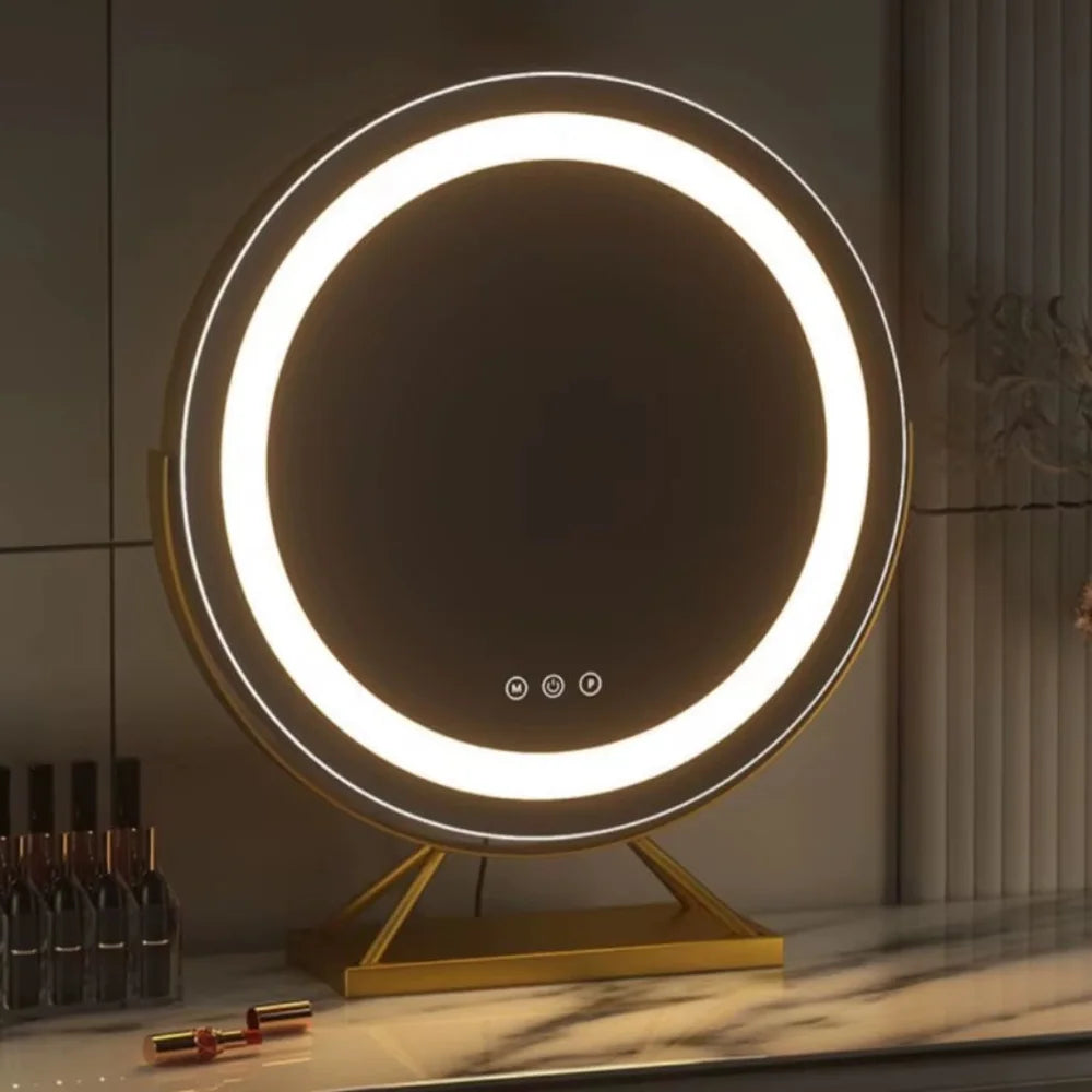 Round lighted vanity makeup mirror led dimmable 15x magnifying – view 9
