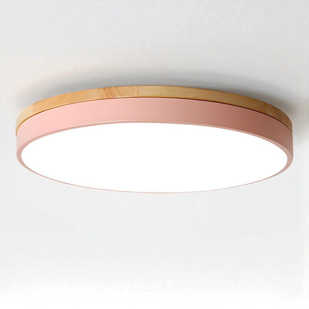 Round Wood Flush Mount Ceiling Light with LED