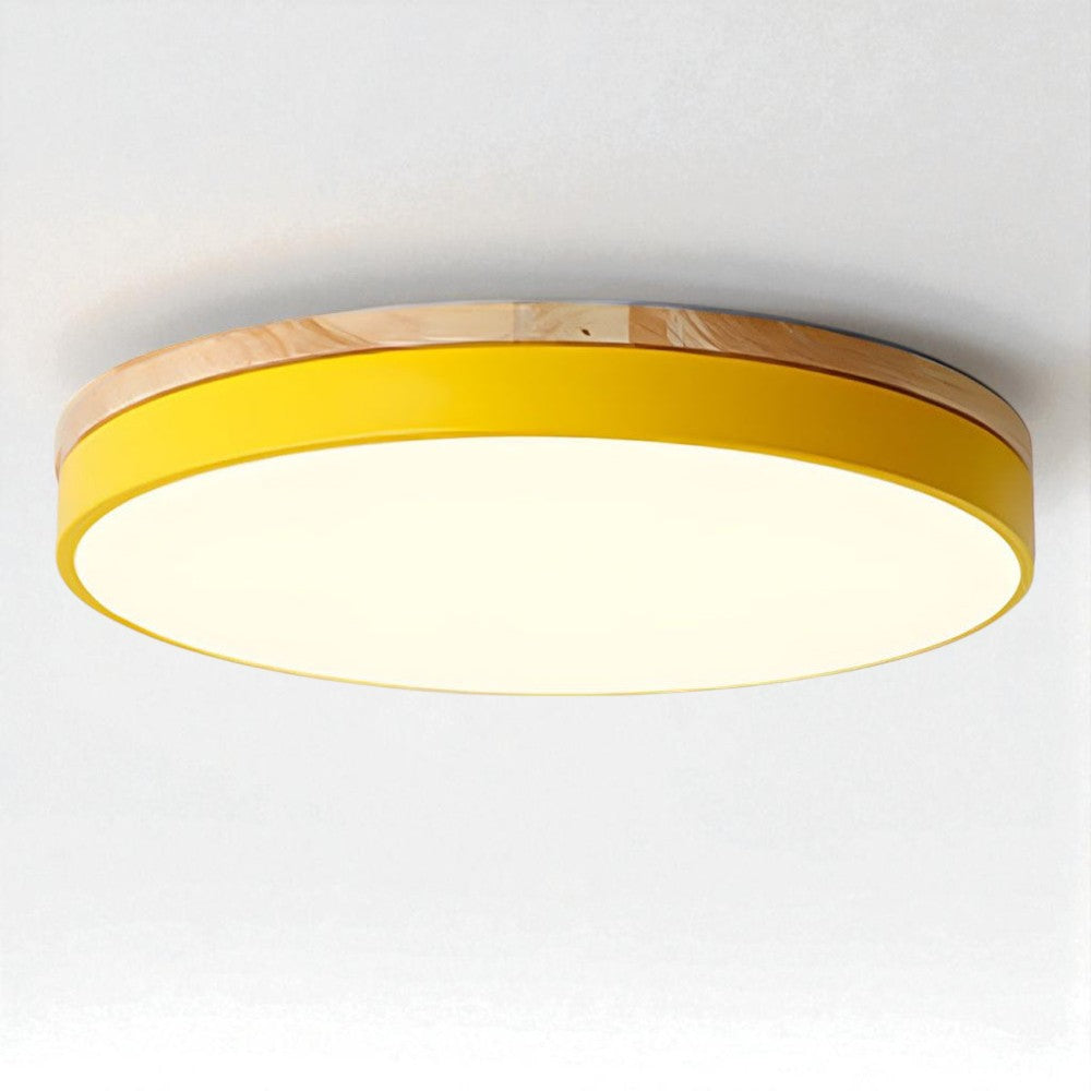 Round Wood Flush Mount Ceiling Light with LED
