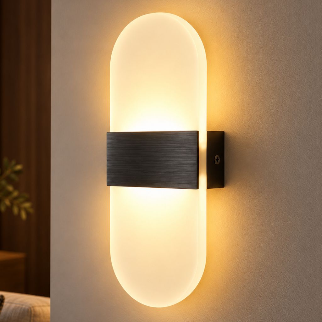 Rounded Acrylic LED Wall Light with Aluminium Centre Band