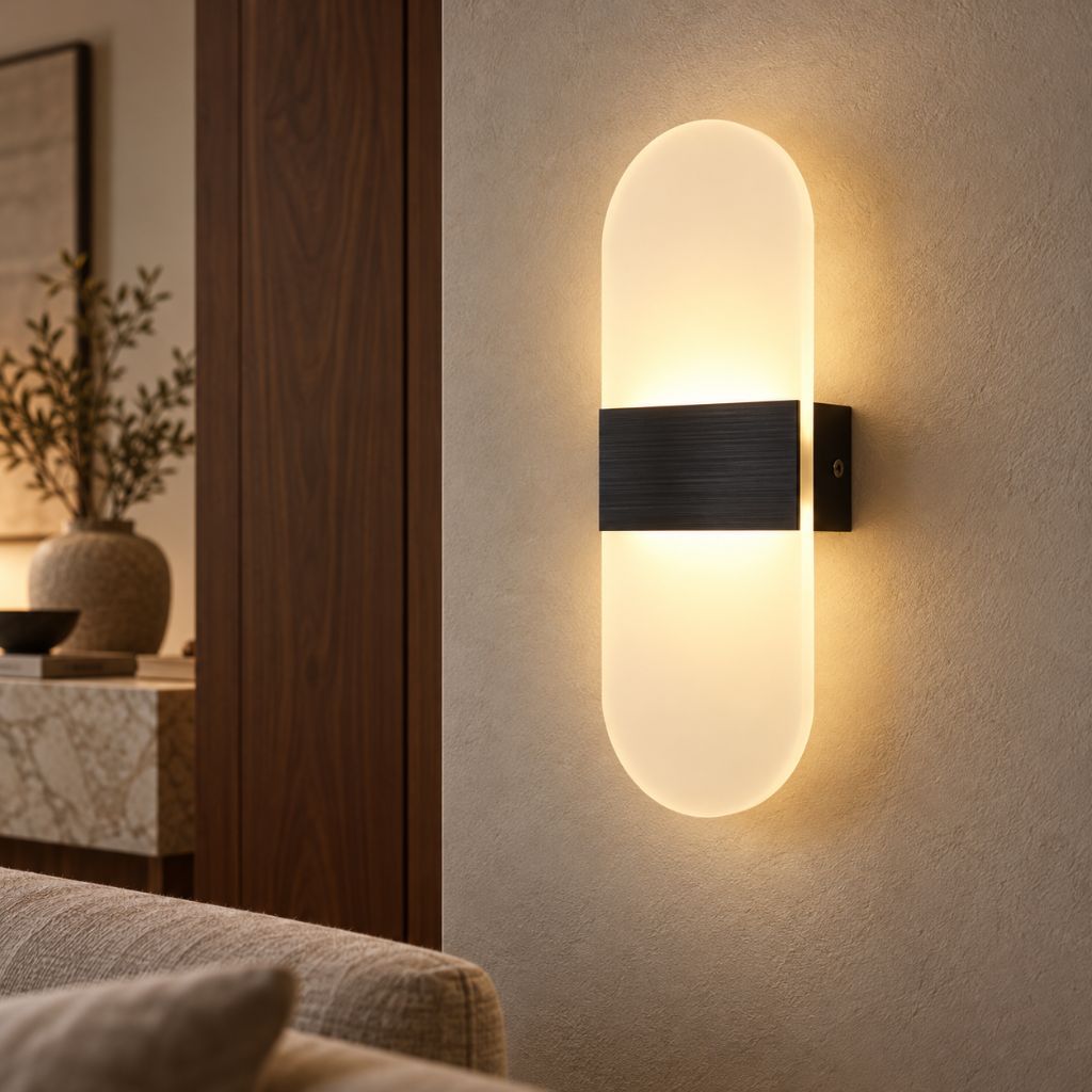 Rounded Acrylic LED Wall Light with Aluminium Centre Band