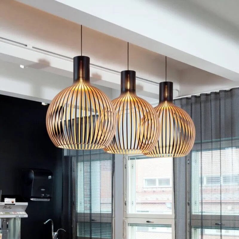 Rustic Wooden Cage Pendant Light - Lattea Global