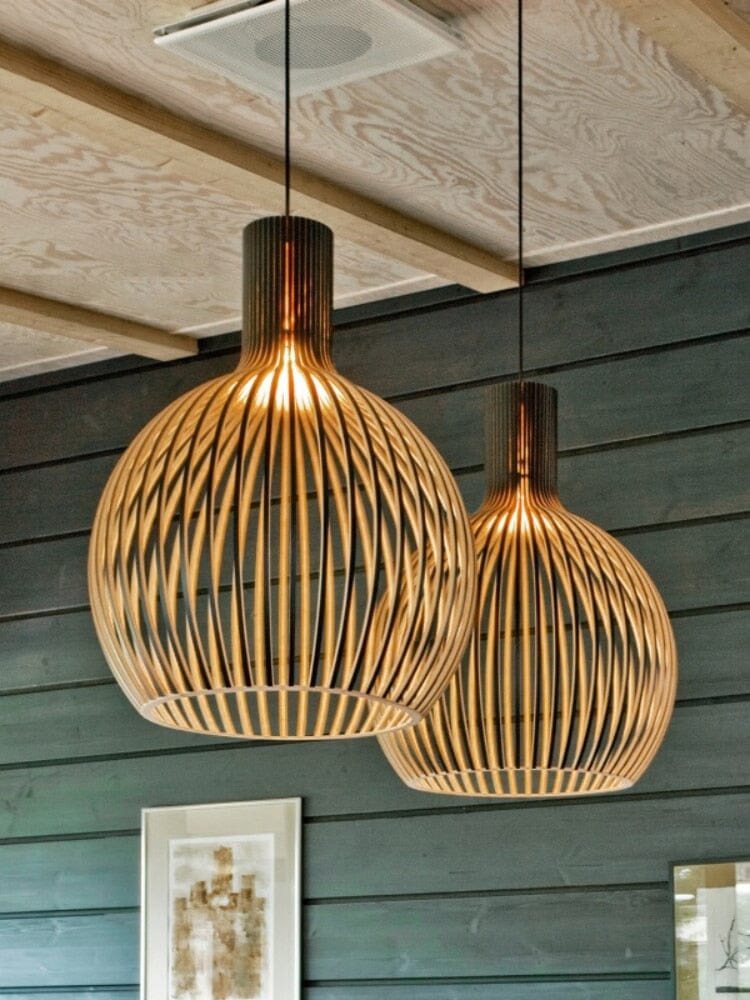 Rustic Wooden Cage Pendant Light - Lattea Global